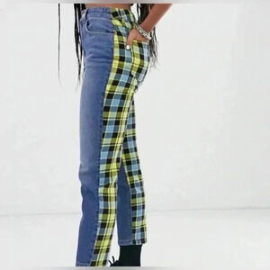 Reclaimed Vintage Jean With Yellow Blocked Checkered‎ Print Size 26